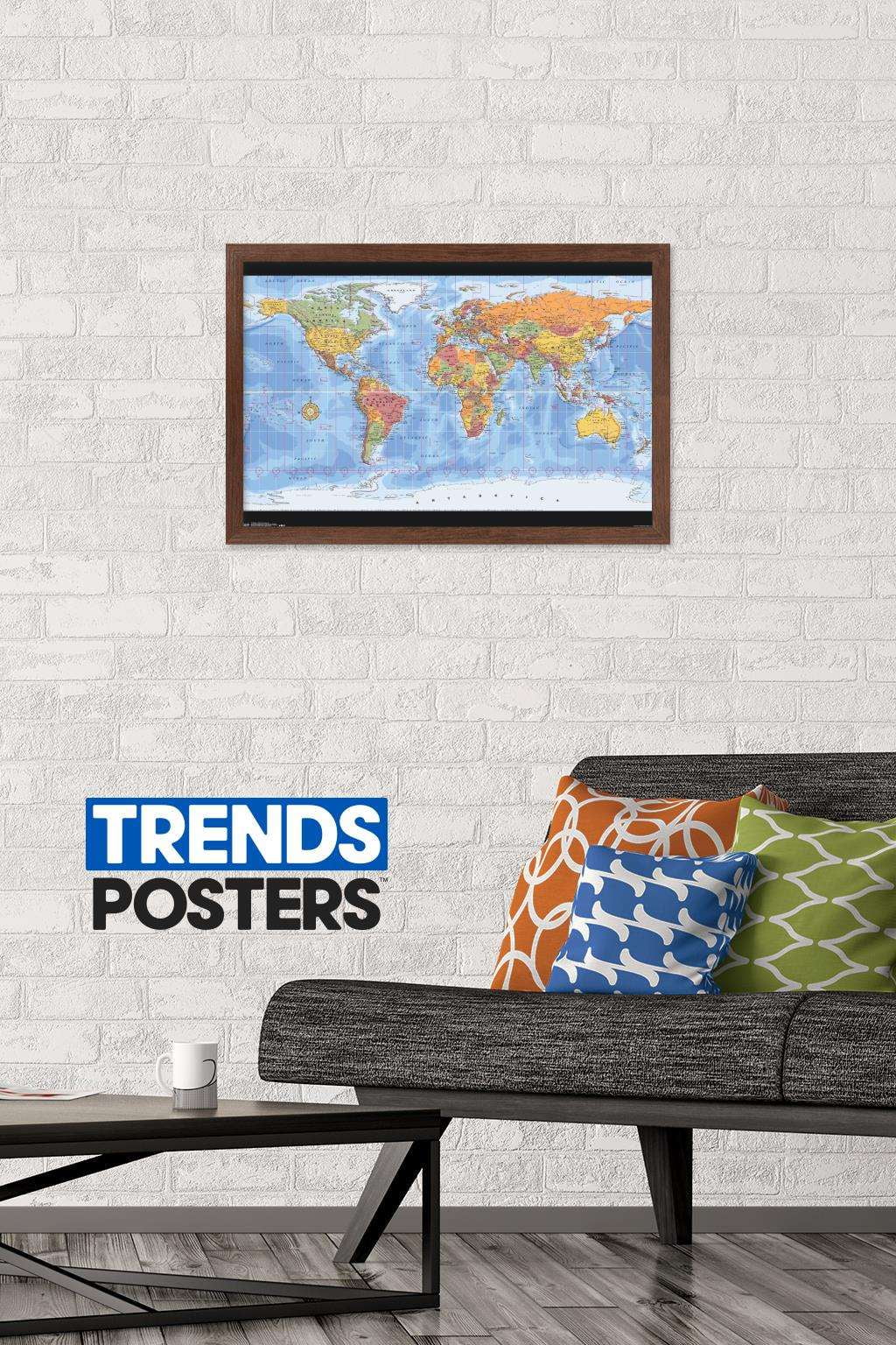 Map - World Time Zones Wall Poster, 14.725" x 22.375", Framed