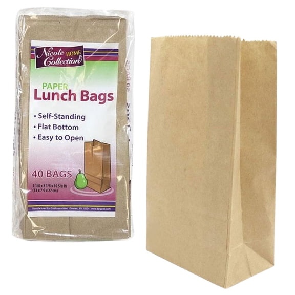 Brown Paper Lunch Bags, Size 5.125" x 3.375" x 10.75": 40 Bags