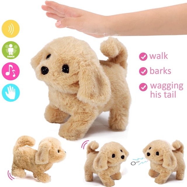 Manunclaims - Cachorro de peluche electrónico interactivo para mascotas, perro que camina, ladra, mueve la cola y se estira, animal de compañía para niños