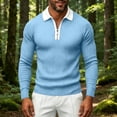 thumbnail image 4 of Kvture Men's Knit Golf Shirts Business Casual 1/4 Zip Collar Tshirt Summer Tee Long Sleeve Classic Color Block Tees Blue Pullover XXXL, 4 of 5