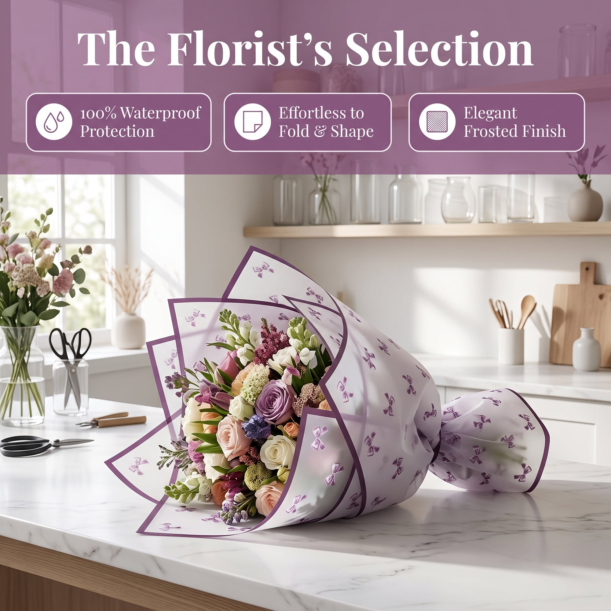Unique Bargains Waterproof Luxury Matte Gift Wrapping Paper for Bouquet Purple 21.3"x21.3"