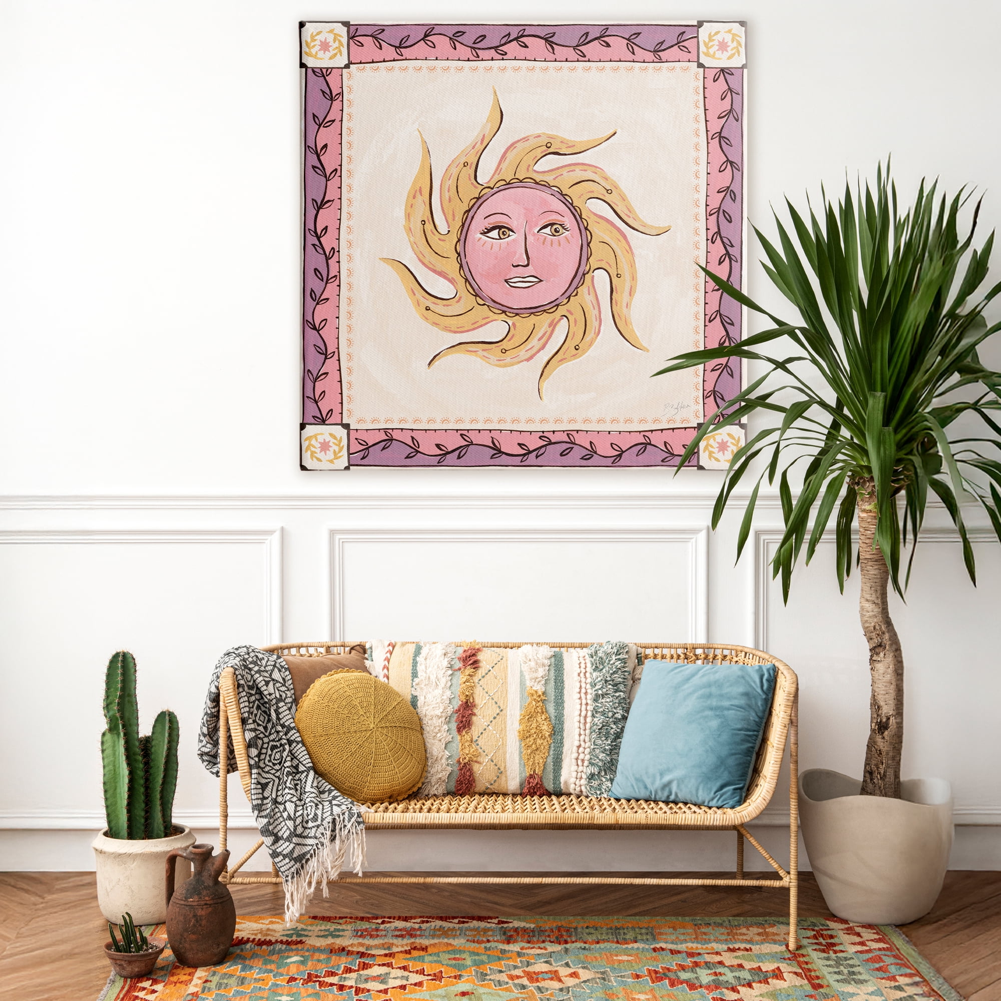 Stupell Industries Pink Sun Face with Leaf Border Canvas Wall Art, design by Two If By Sea Studios