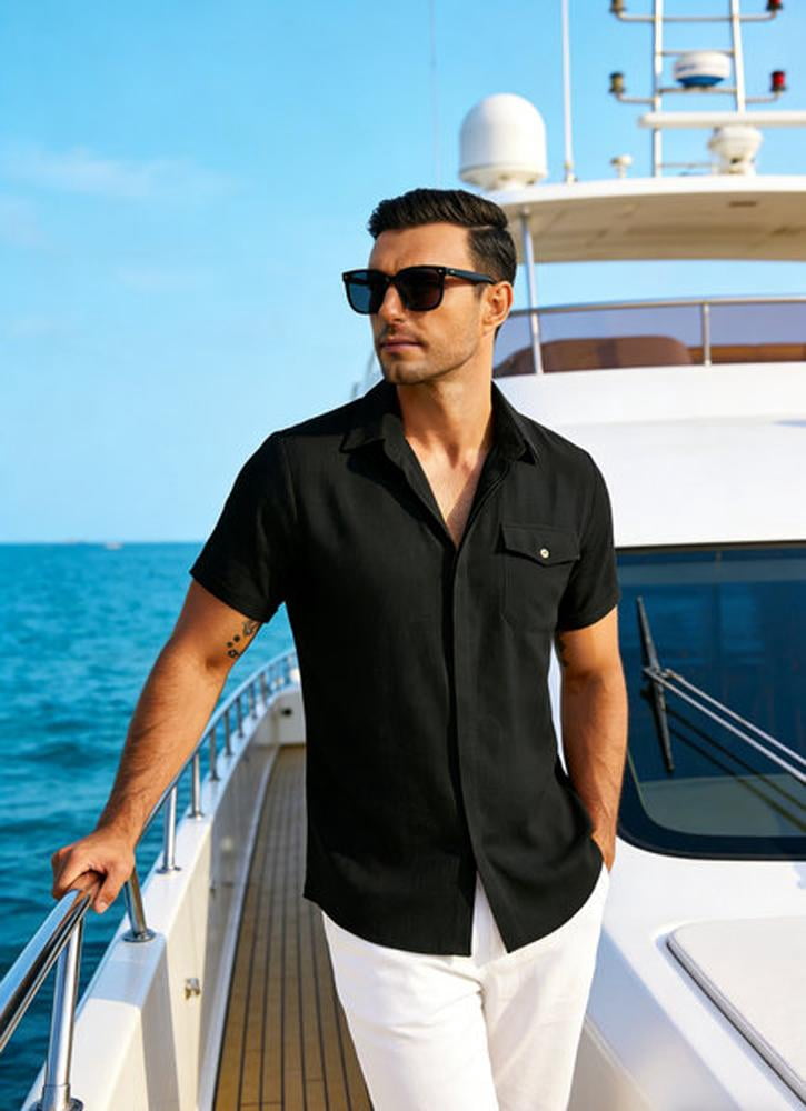 COOFANDY Men's Cool Linen Cotton Short Sleeve Shirt, Casual Button Down Shirt for Beach Summer Wedding Daily
