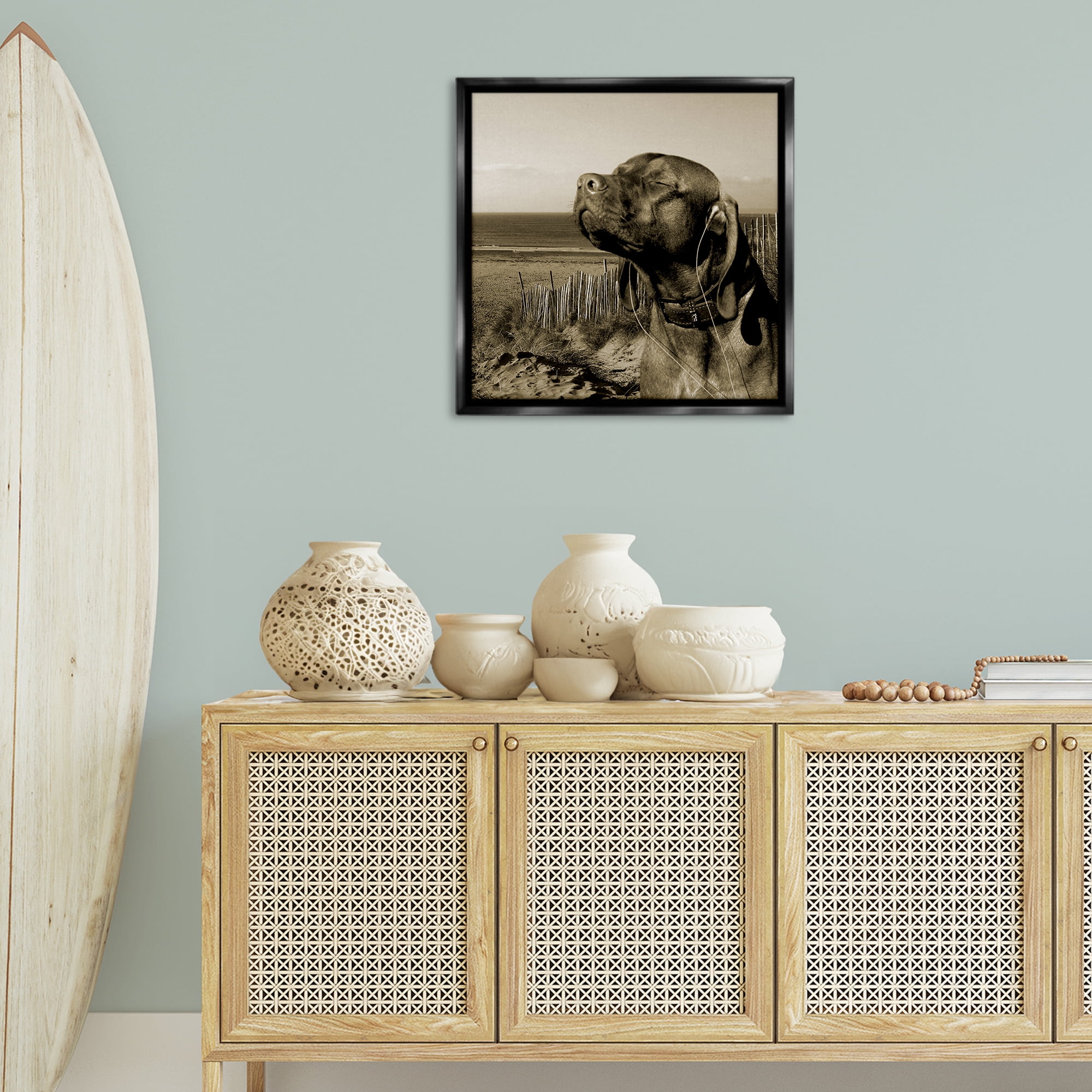 Stupell Industries Relaxed Dog with Music Animals & Insects Photography Black Floater Framed Canvas Art Print Wall Art, 25 x 25