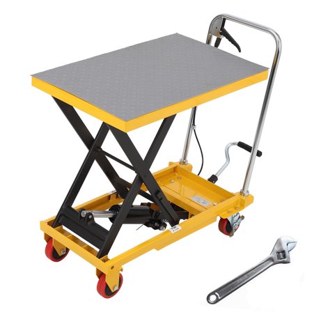 Towallmark 1100LBS 35.4In, Manual Scissor Lift Table, Hydraulic Lift Cart with 4 Wheels, No Slip Pad, Industrial Work Platform for Garage Factory, Yellow