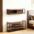 thumbnail image 2 of LEDREM Hall Tree with Shoe Bench, 12-Hook Coat Rack & 4-Tier Shoe Storage, Multifunctional Entryway Organizer, Rustic Brown, 2 of 6