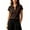 Brown, variant on Women's Collared Short Sleeve Shirts Summer Slimming Ribbed Button Down Blouse Lightweight Plain Daily Wear Tops Black