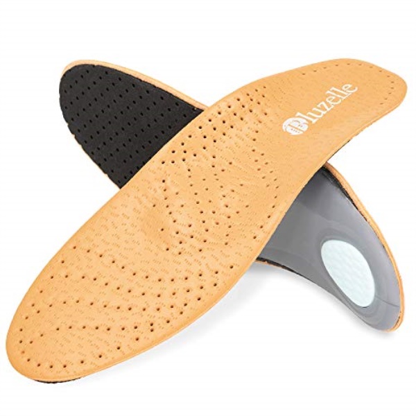 bluzelle genuine leather insoles with arch support, breathable comfort