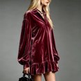 thumbnail image 2 of Morttic Women's Elegant Solid Color Short Dress – Collared Long Puff Sleeve Loose Ruffle Hem Spring Fall Going Out Dress Wine Red，XXXL, 2 of 4