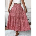 thumbnail image 3 of Women'S High Elastic Waist Midi Skirt Casual Summer Trendy Flowy Ruffle Floral Print A Line Skirts Safflower L, 3 of 6