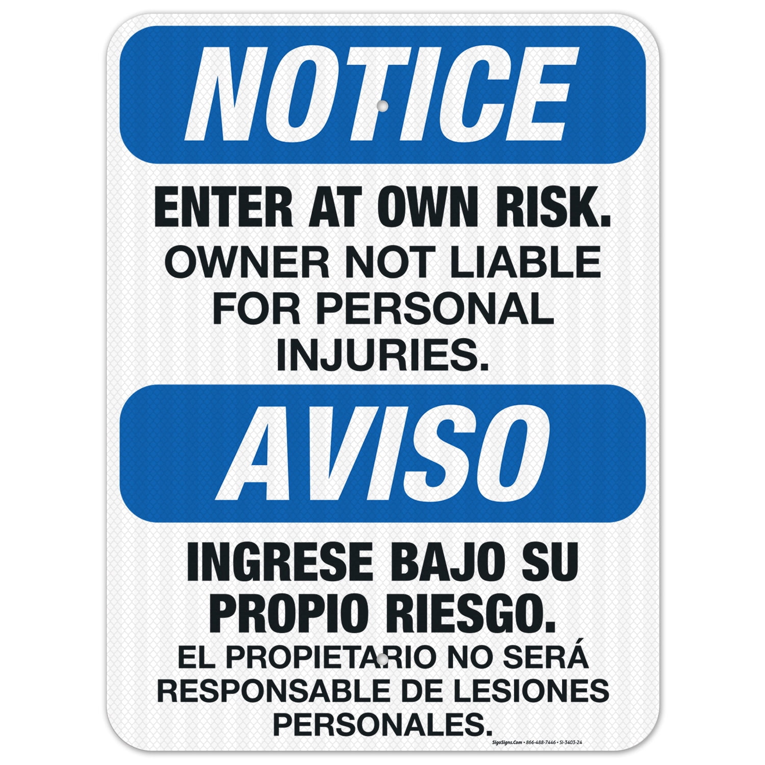 Understand The Risks Sign Bilingual Enter At Your Own Risk Sign, OSHA Sign, - Walmart.com