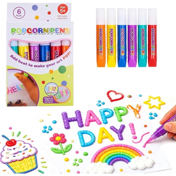 1 Set Popcorn Pens, 3D Puffy Magic Markers, DIY Bubble Popcorn Drawing Pens for Coloring Book Art Projects (6color)