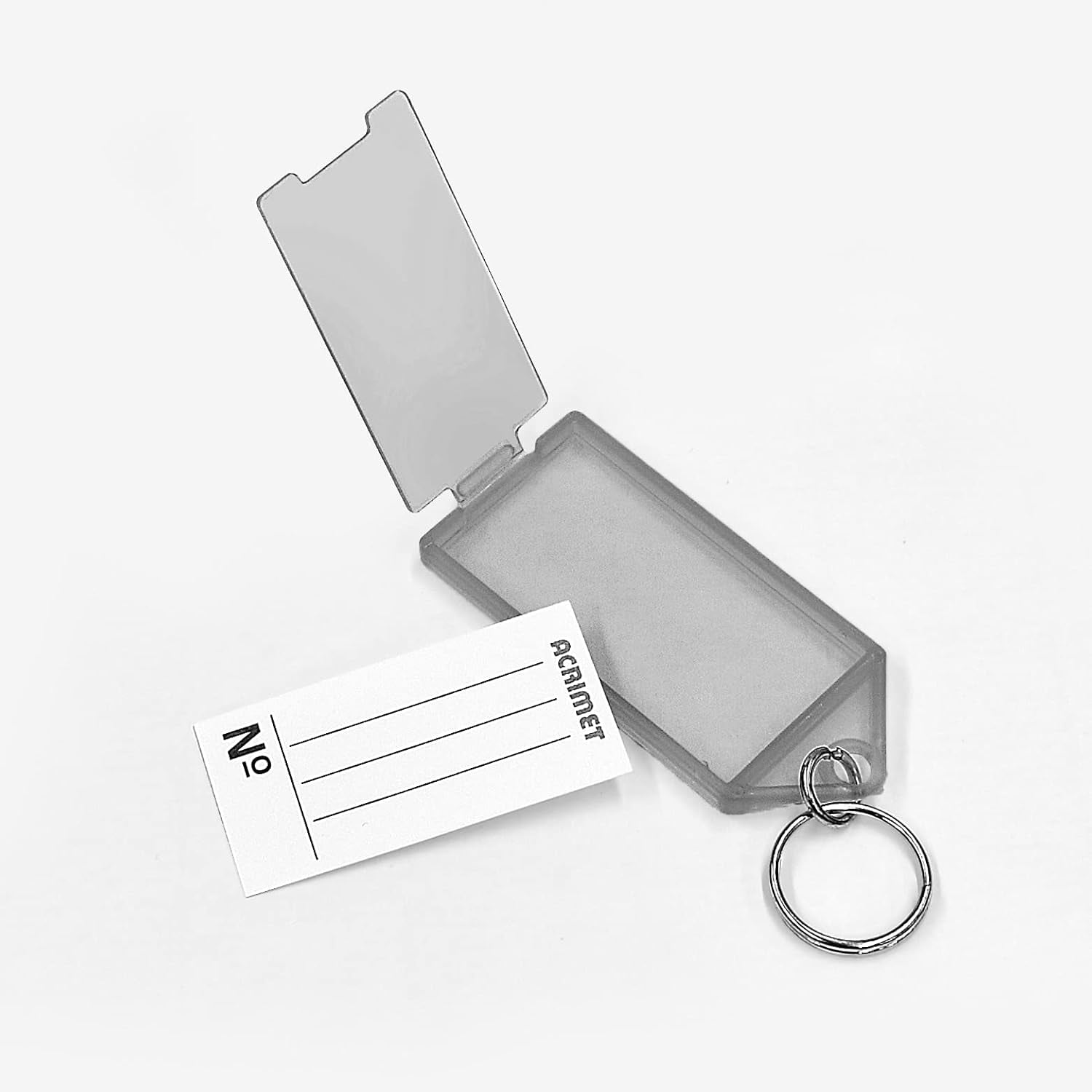 Acrimet Plastic Key Tag with Metal Ring and Label Window, Clear Smoke (60 Pack)