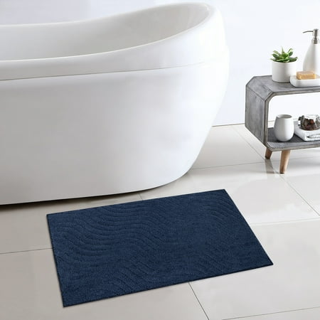 Mainstays Tufted Waves 2 Piece Bath Rug Set, Blue Cove, 17 x 24 & 20 x 30