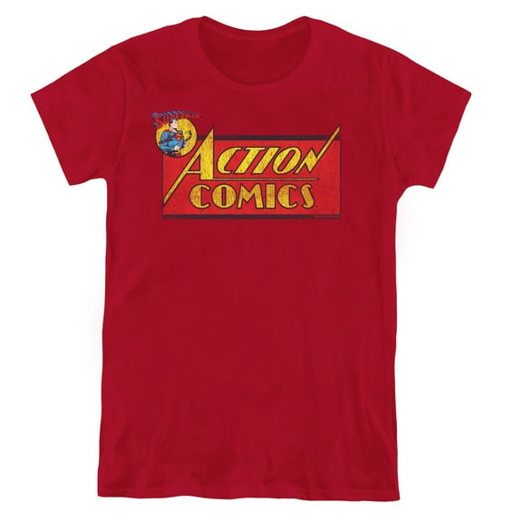 Superman Action Comics Logo Women's T-Shirt Cardinal