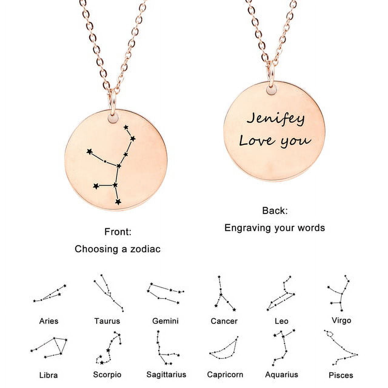 Zodiac Jewelry - Horoscope Constellation Necklace - Zodiac Birthday Gift with Back Can Engraved Name - Zodiac Gift for Girl