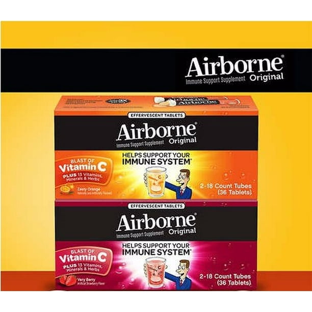 Airborne Immune Support 36 Effervescent Tablets Vitamin C 1 000 Mg Excellent Source Of Zinc Selenium And Manganese Walmart Com Walmart Com