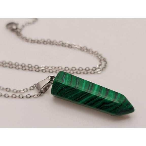 Crystal Necklace Silver Wire Wrapped Malachite Healing Crystal Point Necklace