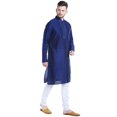 thumbnail image 3 of Shatranj Men's Indian Classic Collar Long Kurta Tunic with Embroidered Placket; Royal Blue, 3 of 5