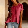 thumbnail image 2 of Tweang Cotton Tunic Tops for Women Vintage Boho Button Shirt Linen Shirts V Neck Button Tunic Tshirt Embroidery Plain Top Soft Loose Blouse Plain Embroidery Blouse Embroidered Shirts Red 3XL, 2 of 9