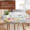 thumbnail image 4 of Wildflowers Round Tablecloth, Fitted Table Cover with Elastic for 55"-60" Round Tables, Spring Farmhouse Tulip Floral Leaf Wooden Grain Table Cloth Outdoor Indoor Dinning Party Waterproof Tablecloths, 4 of 7