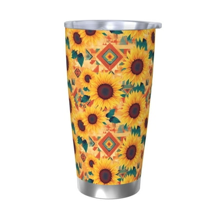 

Lukts Bohemian Sunflower for 20OZ Car Cup Stainless Steel Direct Drinking Straw Thermos Cup Suitable for Office Travel and Car-Without Straw