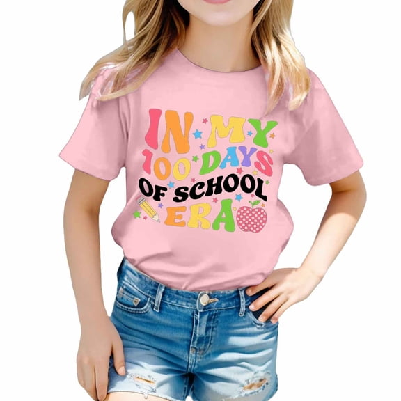 XEGLSBU Girls T Shirts Size 10-12 Graphic-Tees Children's Printed Round Neck Short Sleeved T Shirt for Boys and Girls Pink Size 3-4 Years