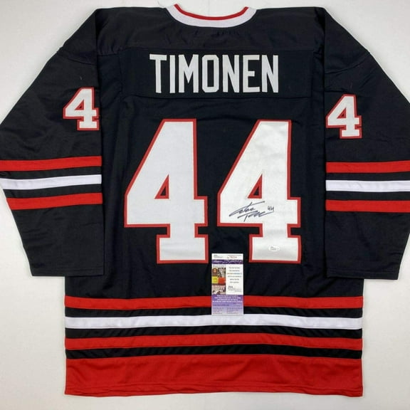 Autographed/Signed Kimmo Timonen Chicago Black Hockey Jersey JSA COA