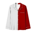 thumbnail image 3 of UAMVSH Women Color Block 2 Piece Pajama Sets Classic Button down Notch Collar Shirts Matching Wide Leg Pants Long Sleeve Pockets Outfits(X-LargeRed), 3 of 4