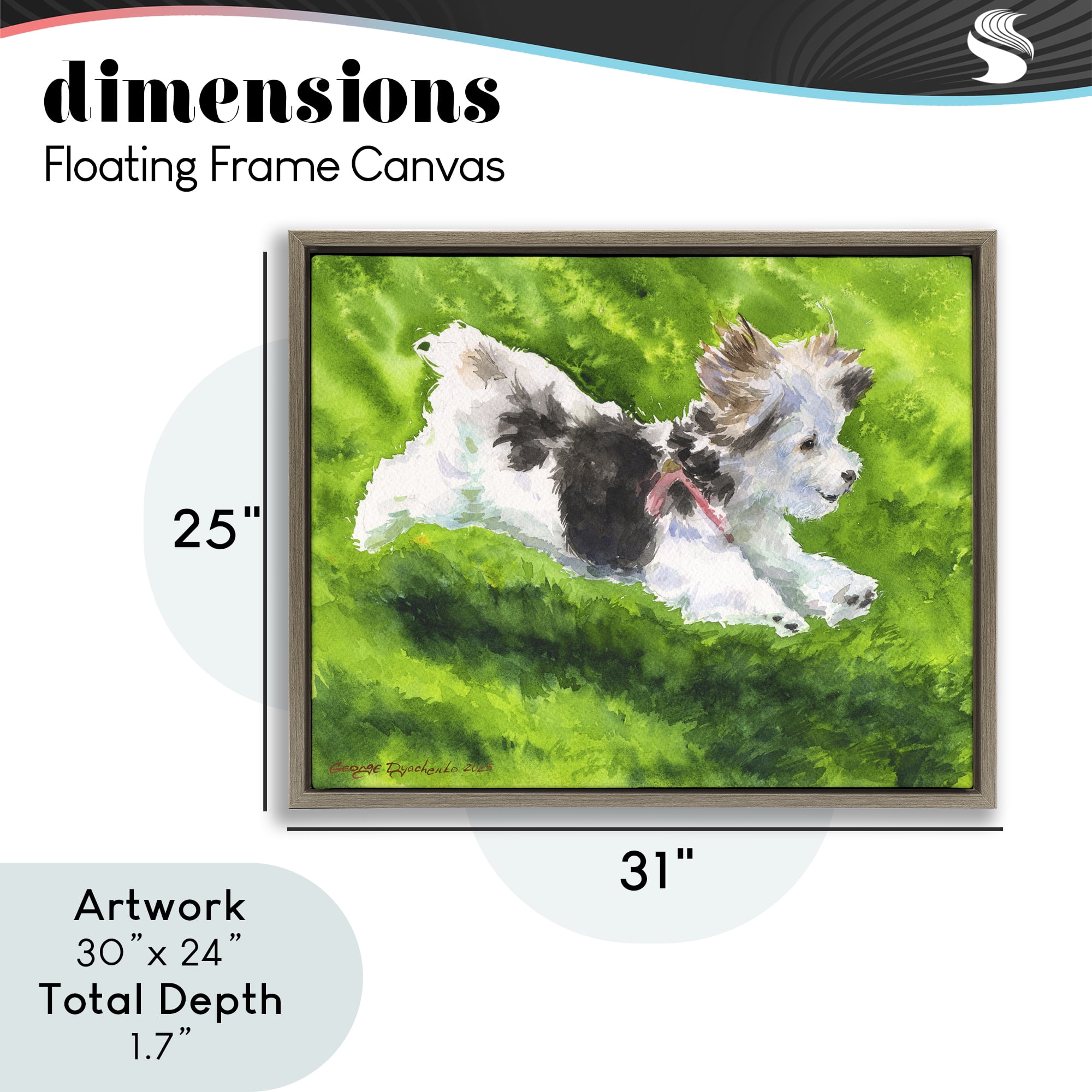 Stupell Industries Happy Maltipoo Running Brown Framed Floater Canvas Wall Art, design by George Dyachenko