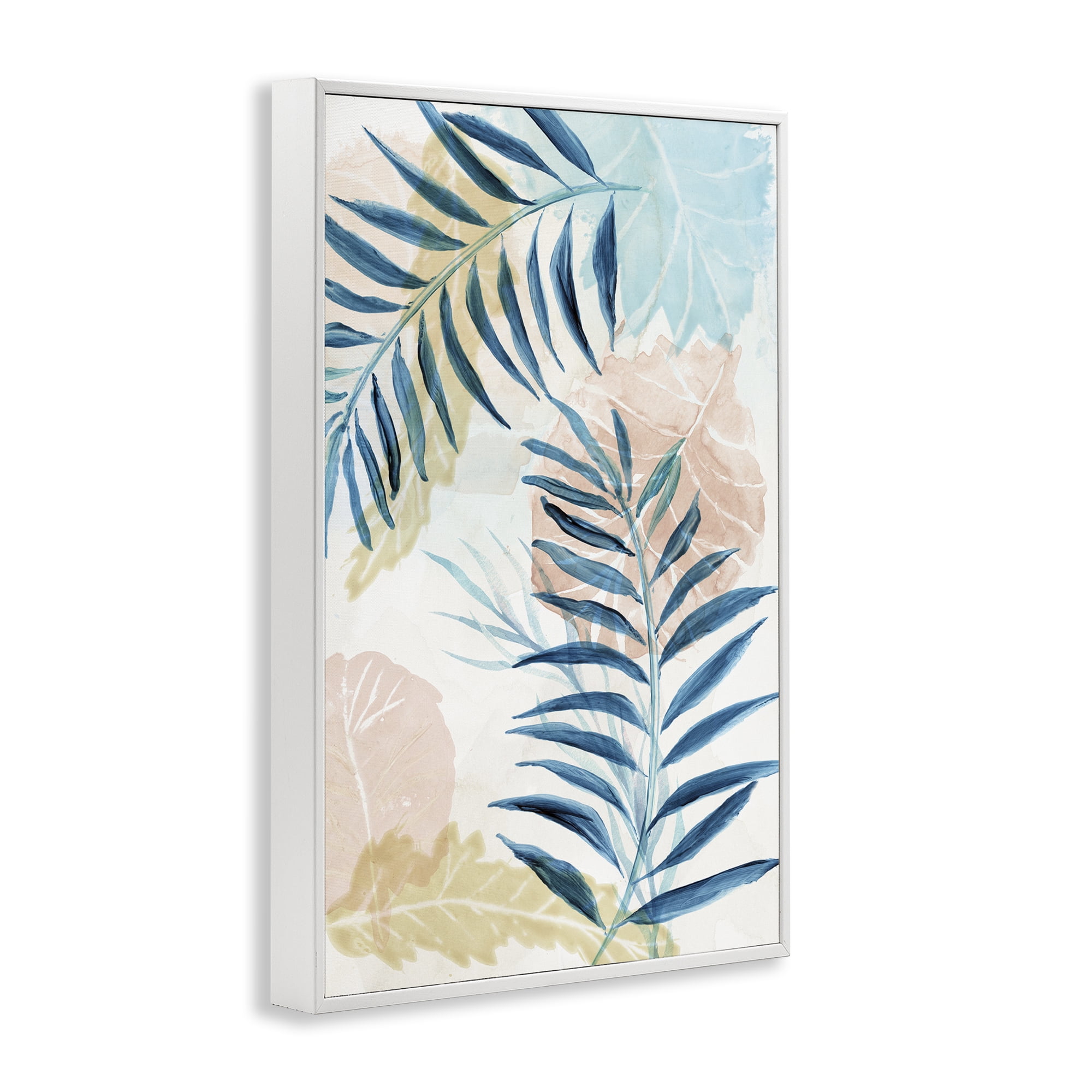 Stupell Industries Blue Palm Fronds in Pastel Haze White Framed Giclee Art, design by Nan