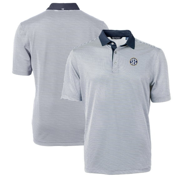 Men's Cutter & Buck Navy SEC Gear Virtue Eco Pique Micro Stripe Recycled Polo