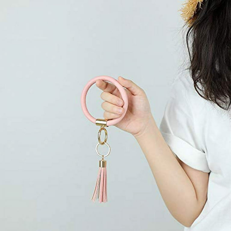 Wristlet Keychain Bracelet, Key Ring Bracelet, Bangle Keyring, Pink, Size  3.4