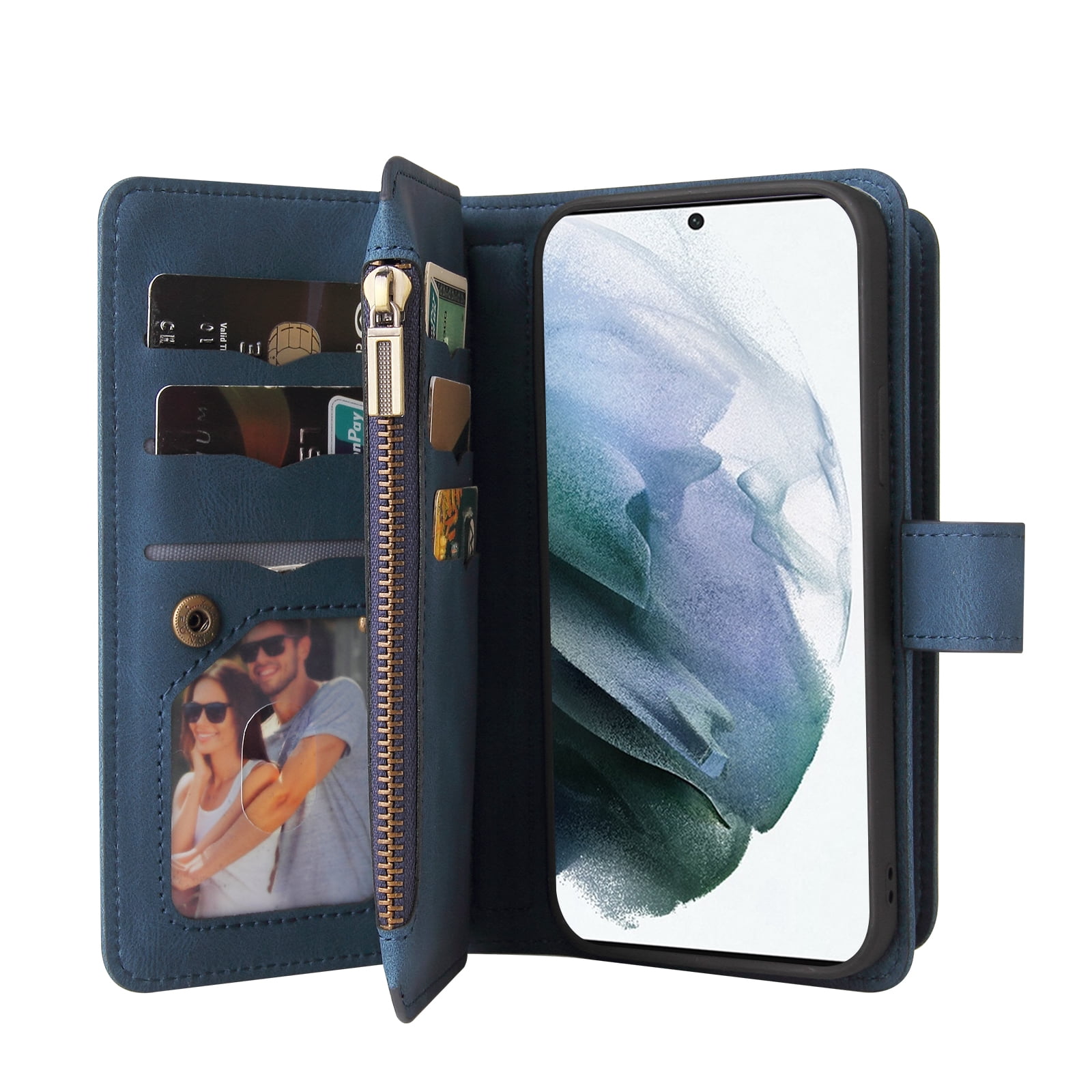 Wallet Case for Galaxy A03s, Magnetic Zipper Pouch Premium PU Leather with Kickstand Wallet Flip Shockproof Phone Case Wrist Strap Card Slots Holder Pocket Samsung Galaxy A03s,
Blue