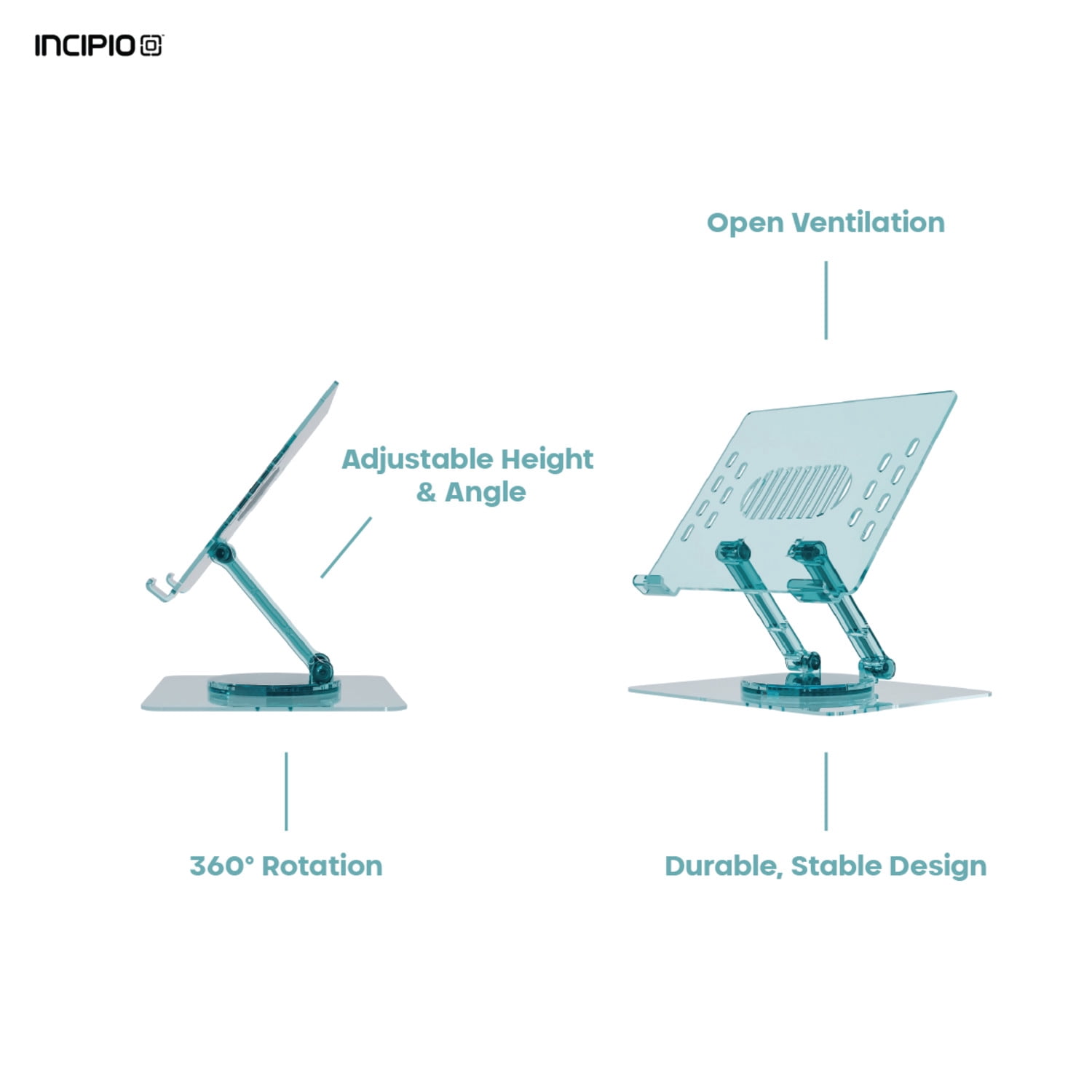Incipio Translucent Adjustable Laptop Stand for Desk, Foldable, Portable Computer/Tablet Stand 360° Rotating-Turquoise