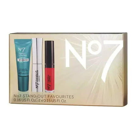 Boots No7 Stand Out Favorites Gift Box including Protect and Perfect Intense Advance Serum, High Shine Lip Gloss Roaring Red and Dramatic Lift Mascara Black, No7 Stand.., By No