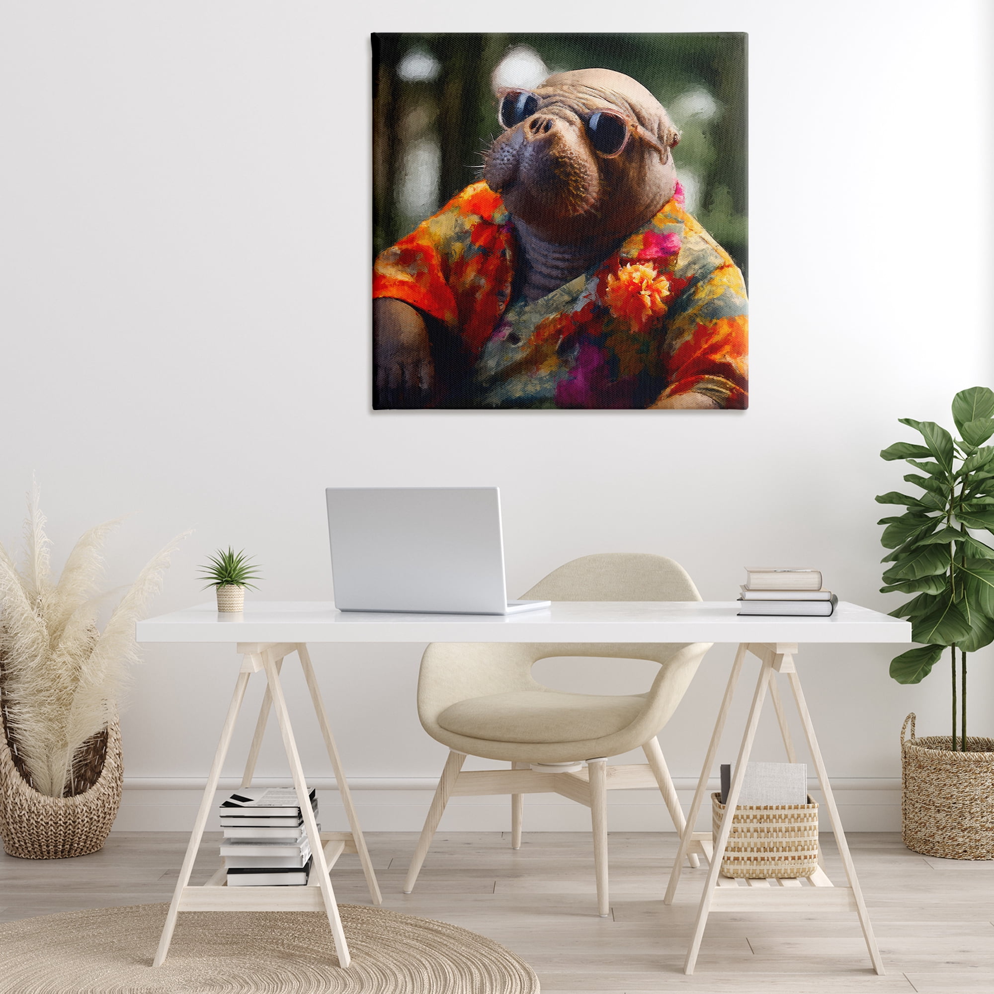 Stupell Industries Manatee with Aloha Shirt Animals & Insects Painting Gallery Wrapped Canvas Art Print Wall Art, 36 x 36