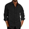 thumbnail image 3 of DYMADE Men Lapel Long Sleeve Solid Button Up Slim Fit Shirt, 3 of 4