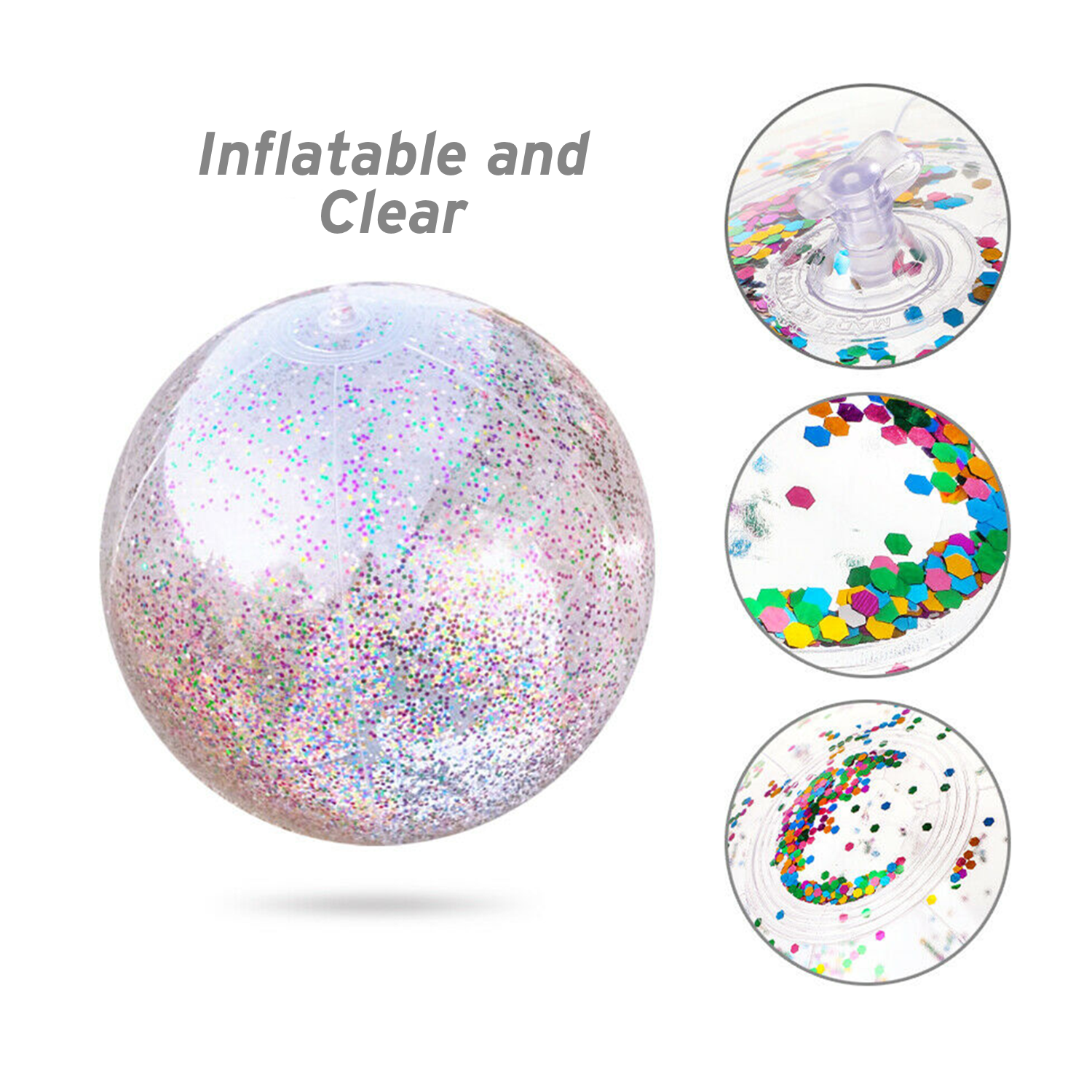 Clear Sports Beach Balls with Rainbow Sequin Glitter & Confetti ...