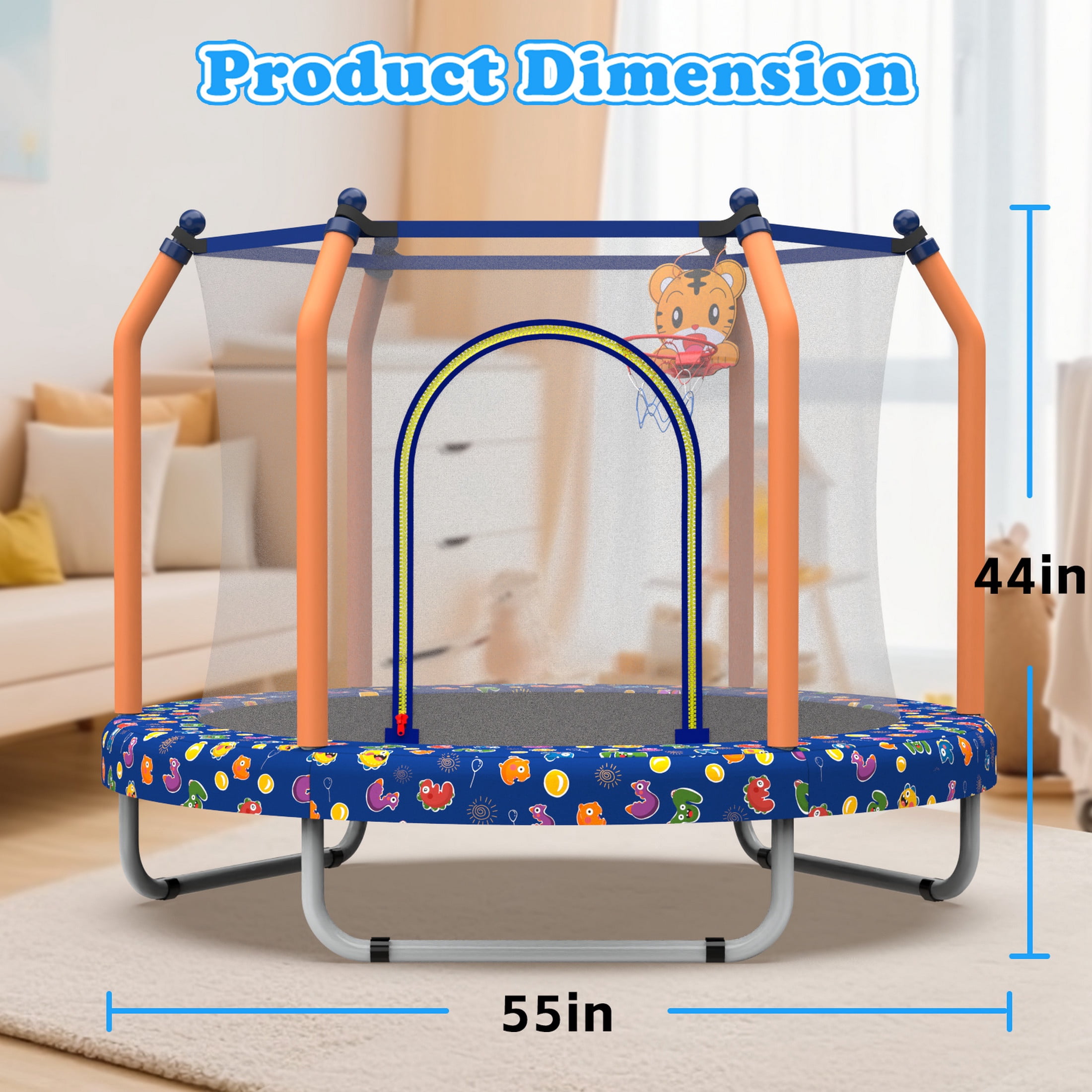 Toddler Trampoline with Basketball Hoop on Clearance for Kids, SEGMART 55" Kids Round Trampoline with Enclosure Net, Heavy Duty Outdoor Recreational Small Trampoline with Ball, Gift for Boys Girls