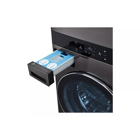LG - 5.0 Cu. Ft. HE Smart Front Load Washer and 7.4 Cu. Ft. Gas Dryer WashTower with Steam and Center Control - Black Steel
