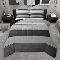 Manfei Adult Modern Abstract Queen Comforter Set, Fashion Stripe Ombre Bedding Sets, Dimgrey Art Reversible Bedding Comforter Set, Luxury Bedroom Decor, 3 Pieces