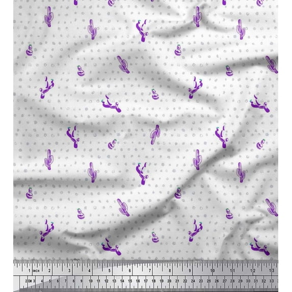 Soimoi Cotton Cambric Fabric Brush Stroke & Cactus Tree Print Sewing Fabric Yard 42 Inch Wide