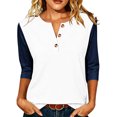 thumbnail image 2 of ABSUYY Womens Navy Baseball Tee 3/4 Sleeve Henley Shirt Casual Raglan Color Block Top,Size L, 2 of 6
