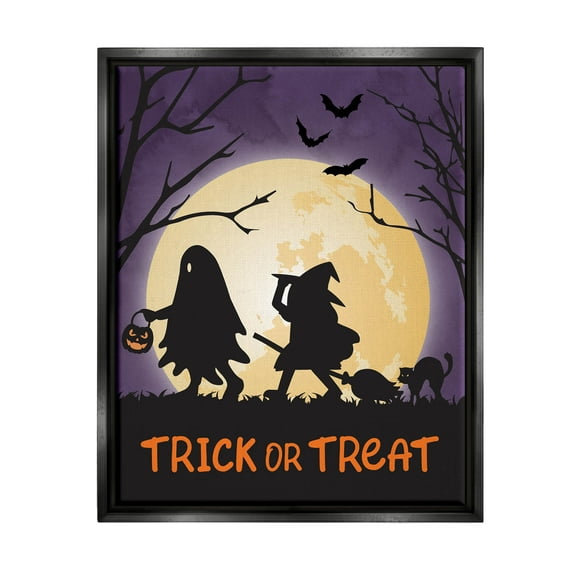 Stupell Industries Trick Or Treat Halloween Silhouettes Graphic Art Jet Black Floating Framed Canvas Print Wall Art, Design by Linda Birtel