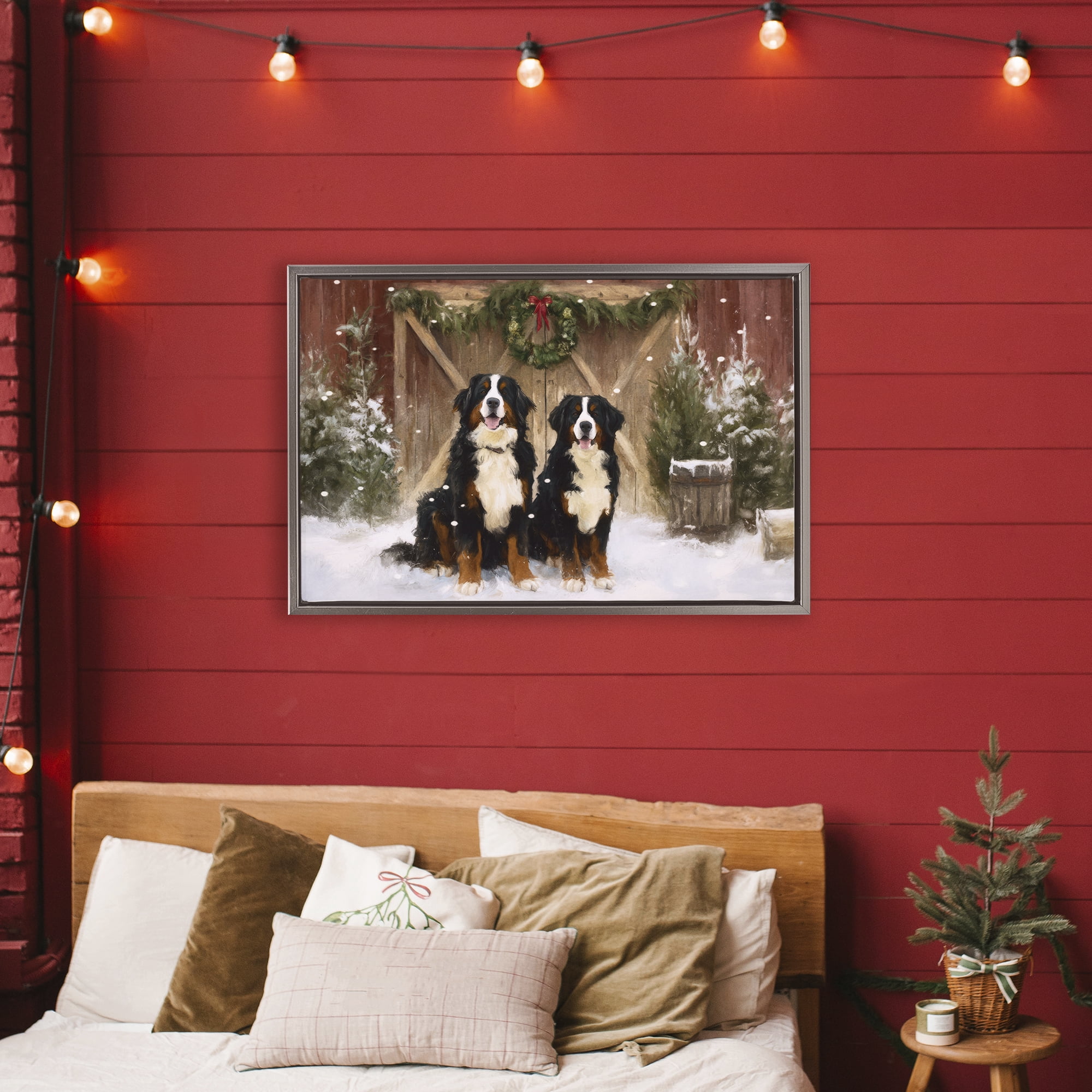 Stupell Industries Barnyard Bernese Mountain Dogs Gray Framed Floater Canvas Wall Art, design by Tina LeCour
