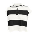 thumbnail image 6 of CBASIHI Womens Striped Crop Polo Shirts- Collar Summer Short Sleeve Loose Fit Casual Trendy Vintage Tops Black Size L, 6 of 6
