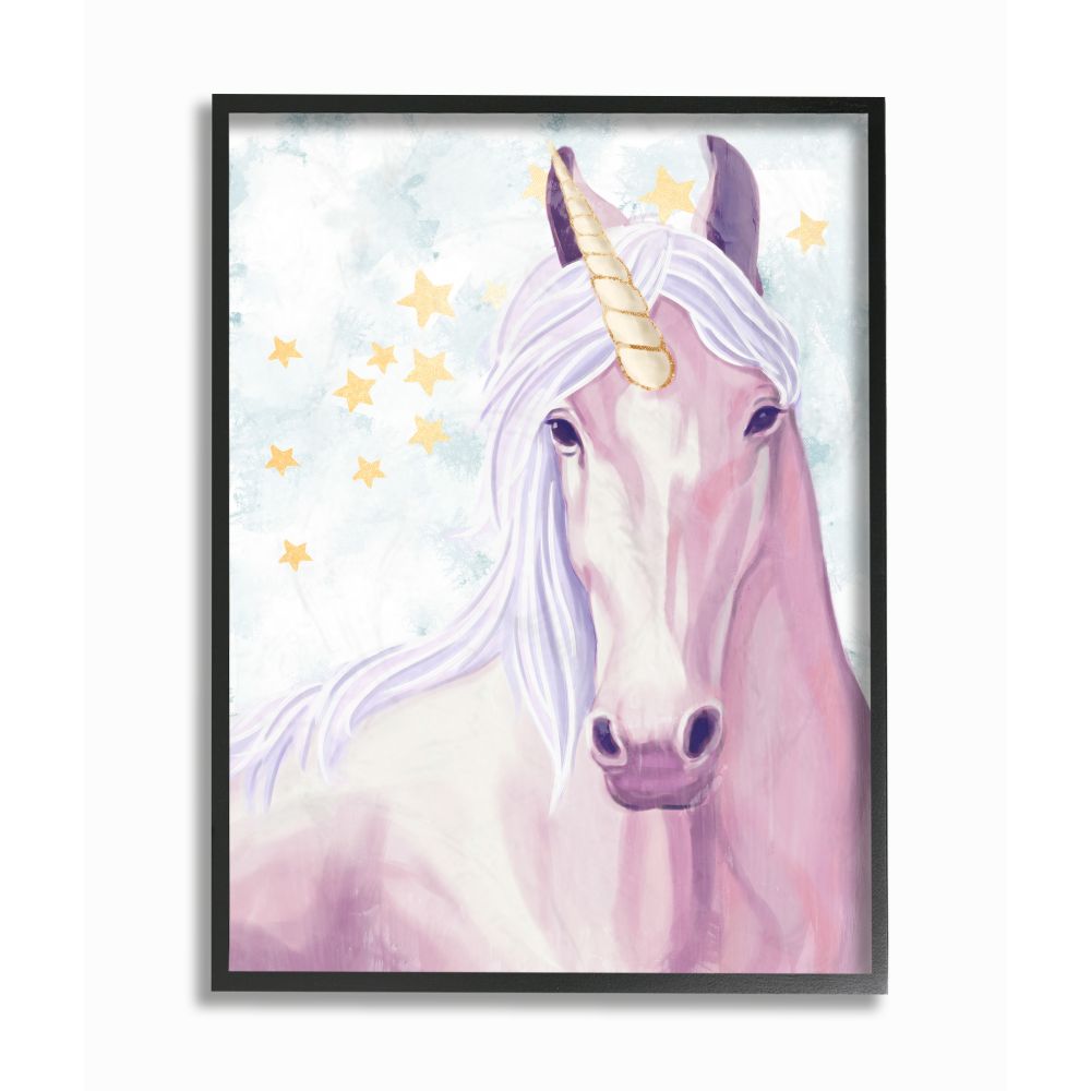 The Kids Room by Stupell Gold Star Pink Purple Unicorn Painting Framed Wall Art by Ziwei Li
