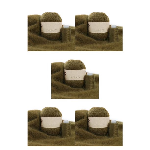 Yuarrent Bufanda de invierno de 50g y 20g, juego de bolas de hilo para tejer, mantas, Kit de hilo de ganchillo, suministros para tejer tejidos a Marrón Verde 5Conjunto