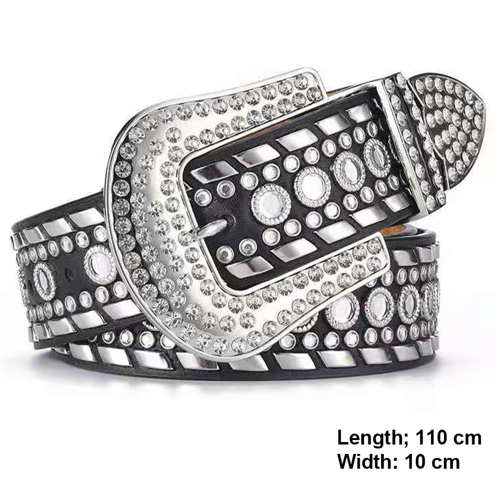 Rhinestone Belts for Women Western Cowgirl Bling Skinny Leather Belt for Jeans Pants Dresses (Fit for 27-39)